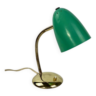 Lampe de table cocotte vintage verte et laiton, 1950