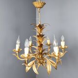 Vintage gilt metal pineapple leaf chandelier, 1960s