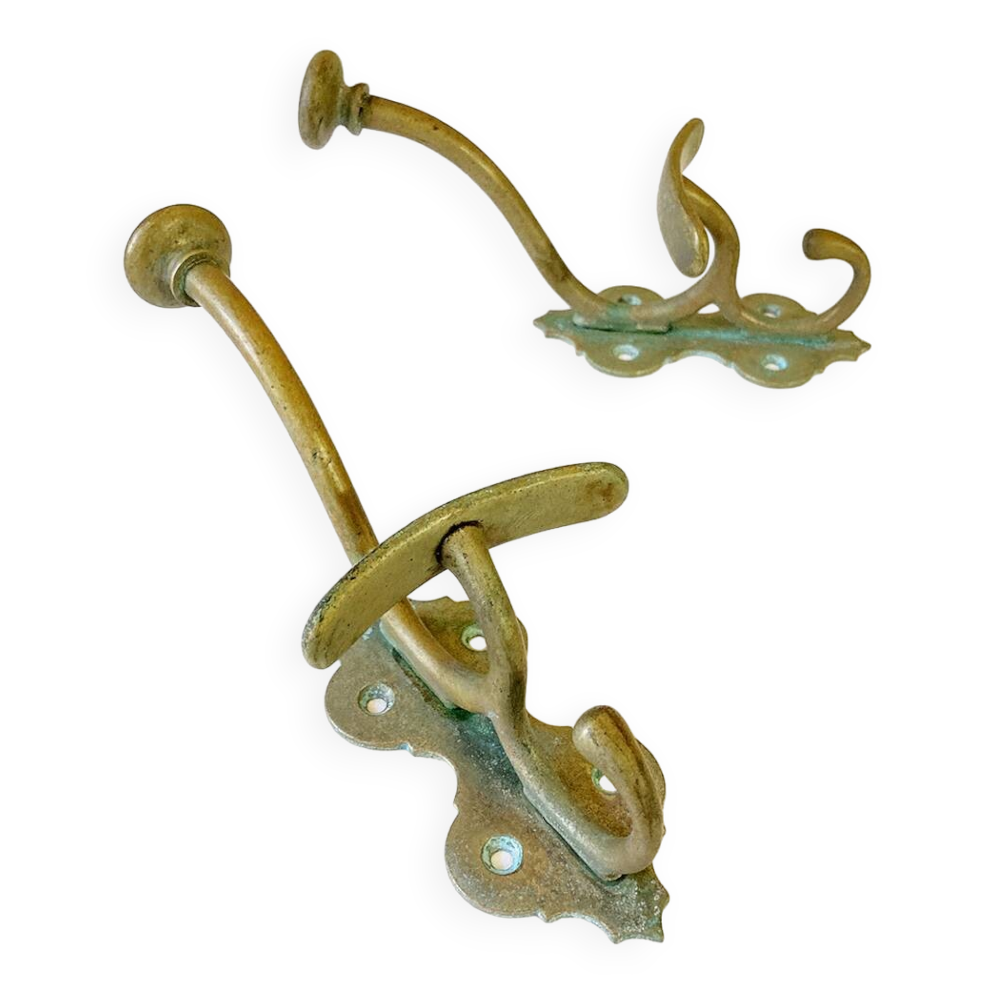 Antique patinated brass coat hooks