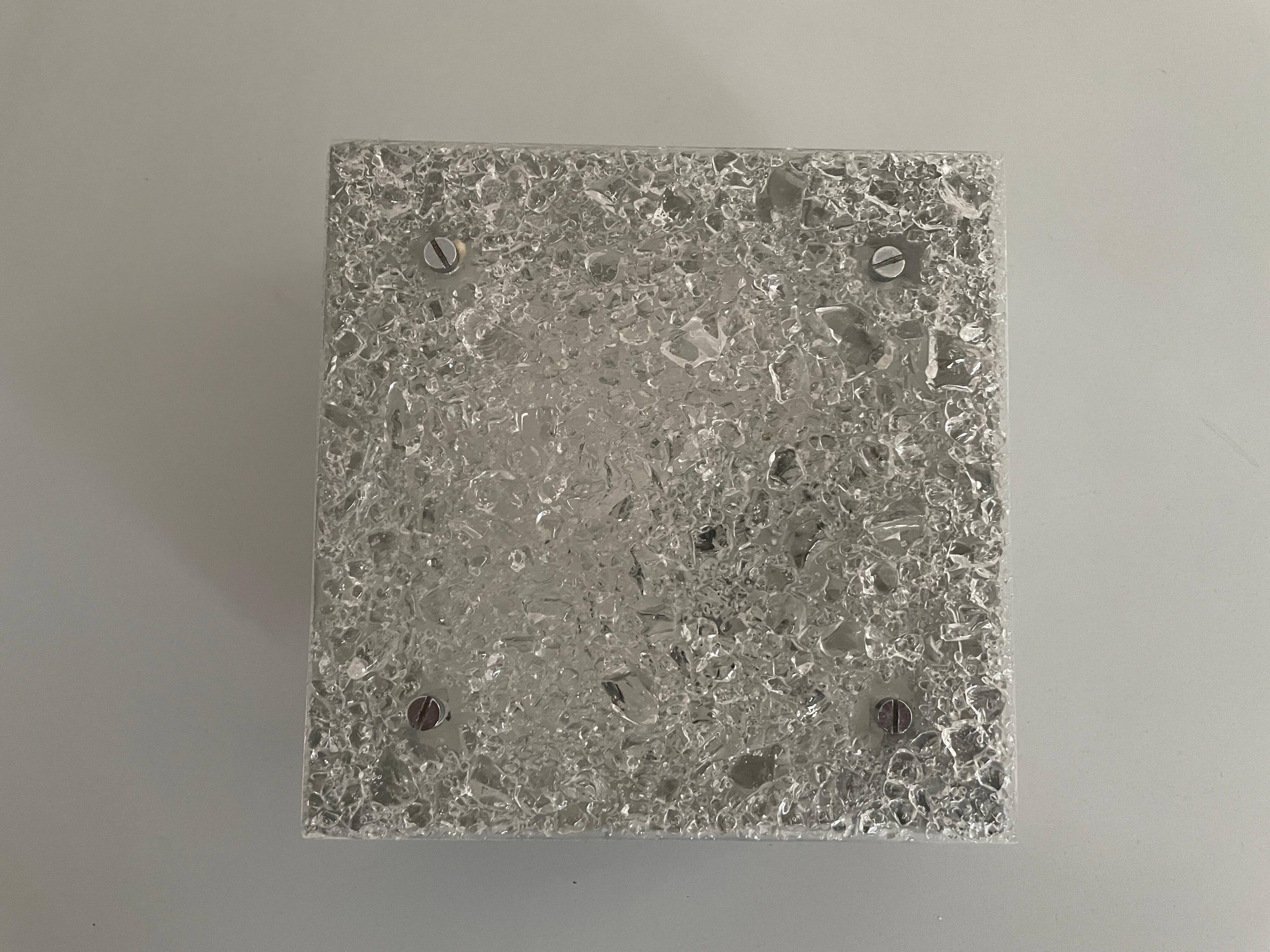 Recessed ceiling light in crystal, glass and metal, square design, 1960s, Germany