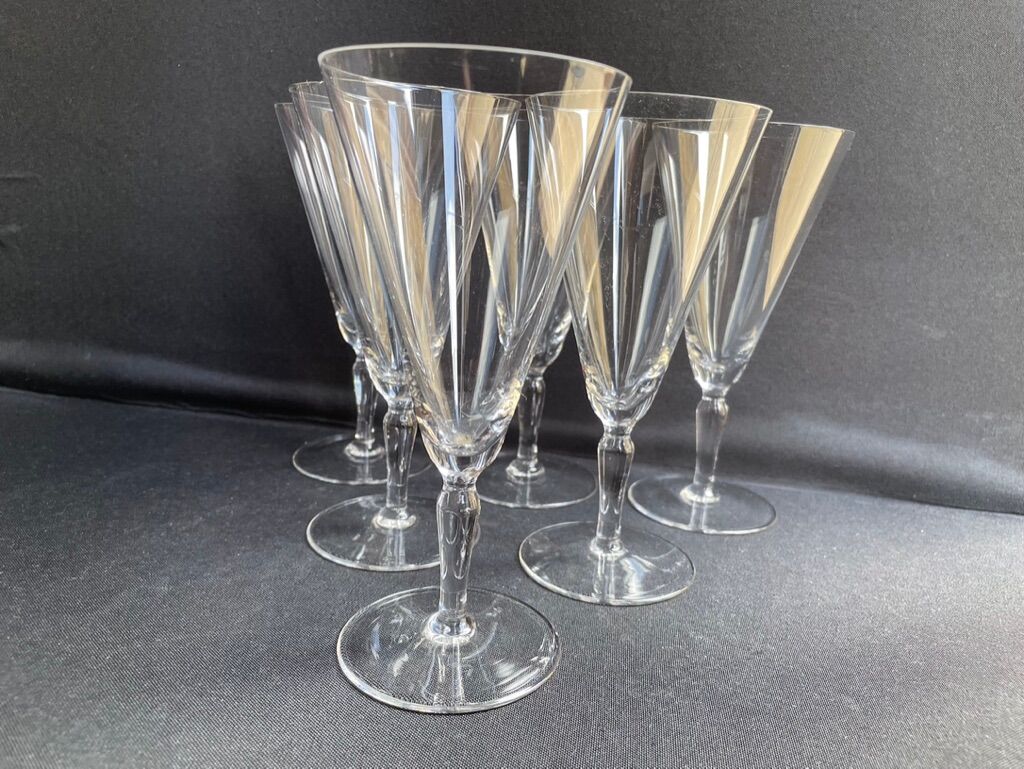 Conical foot glasses (6) - art nouveau - plain light blown crystal