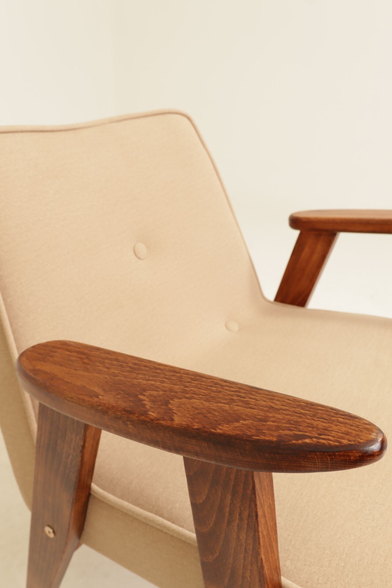 Vintage chair in beige velvet designed by Chierowski.