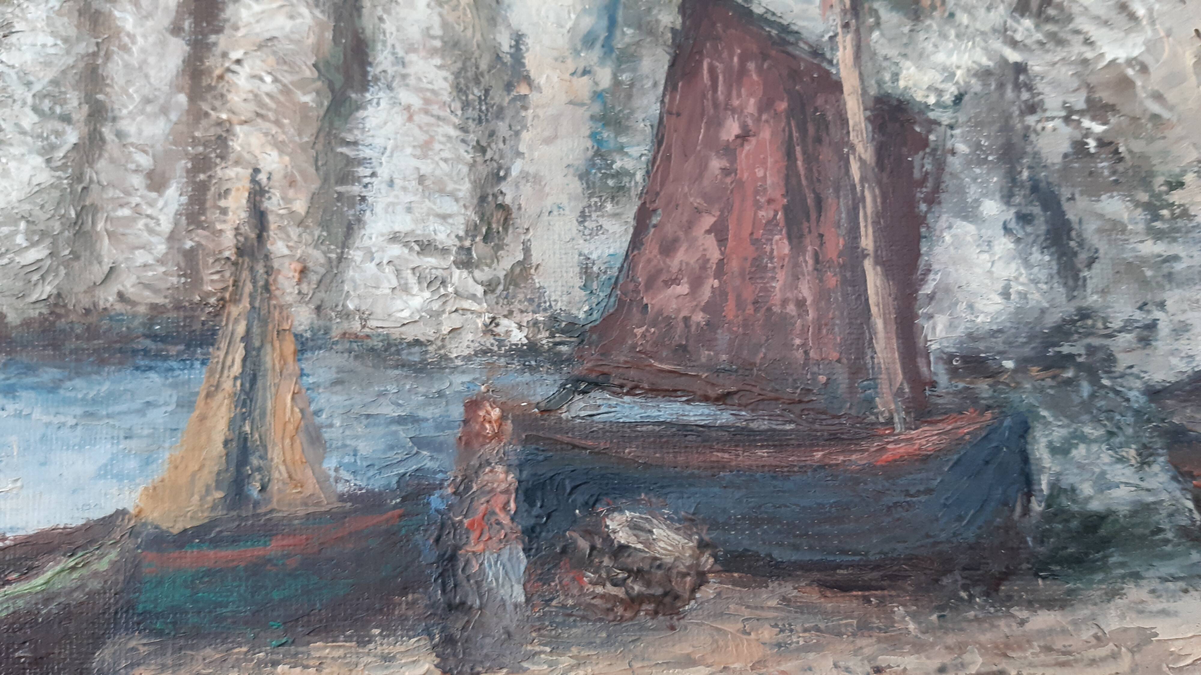 Old painting "Etretat upstream cliff"