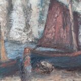 Old painting "Etretat upstream cliff"