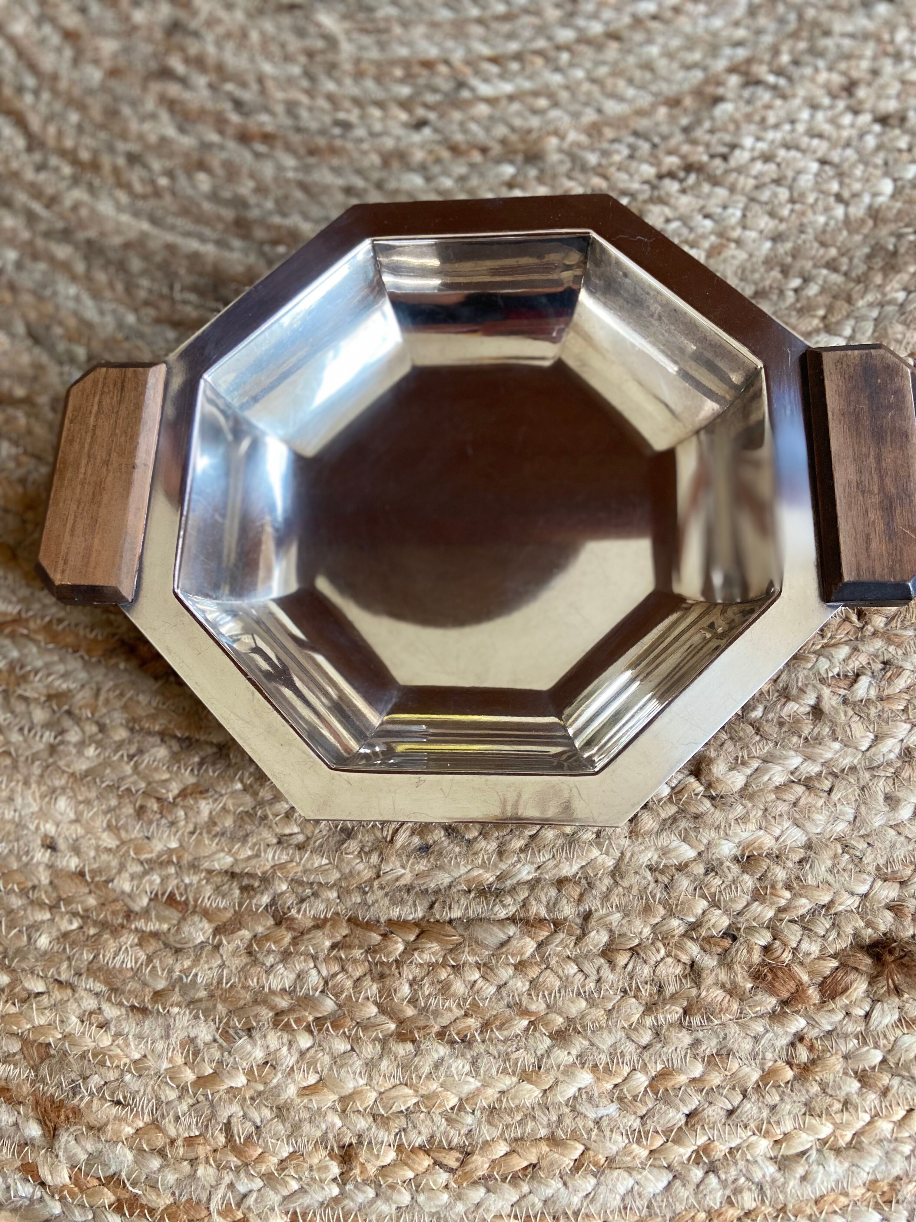 Art Deco silver metal and rosewood top