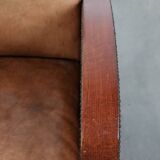 Art Deco design armchair made of cowhide leather in light cognac colour