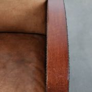 Art Deco design armchair in light cognac cowhide leather.