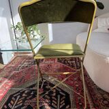 Chaise pliante en velours vert olive et bâti or Chaisor - made in France