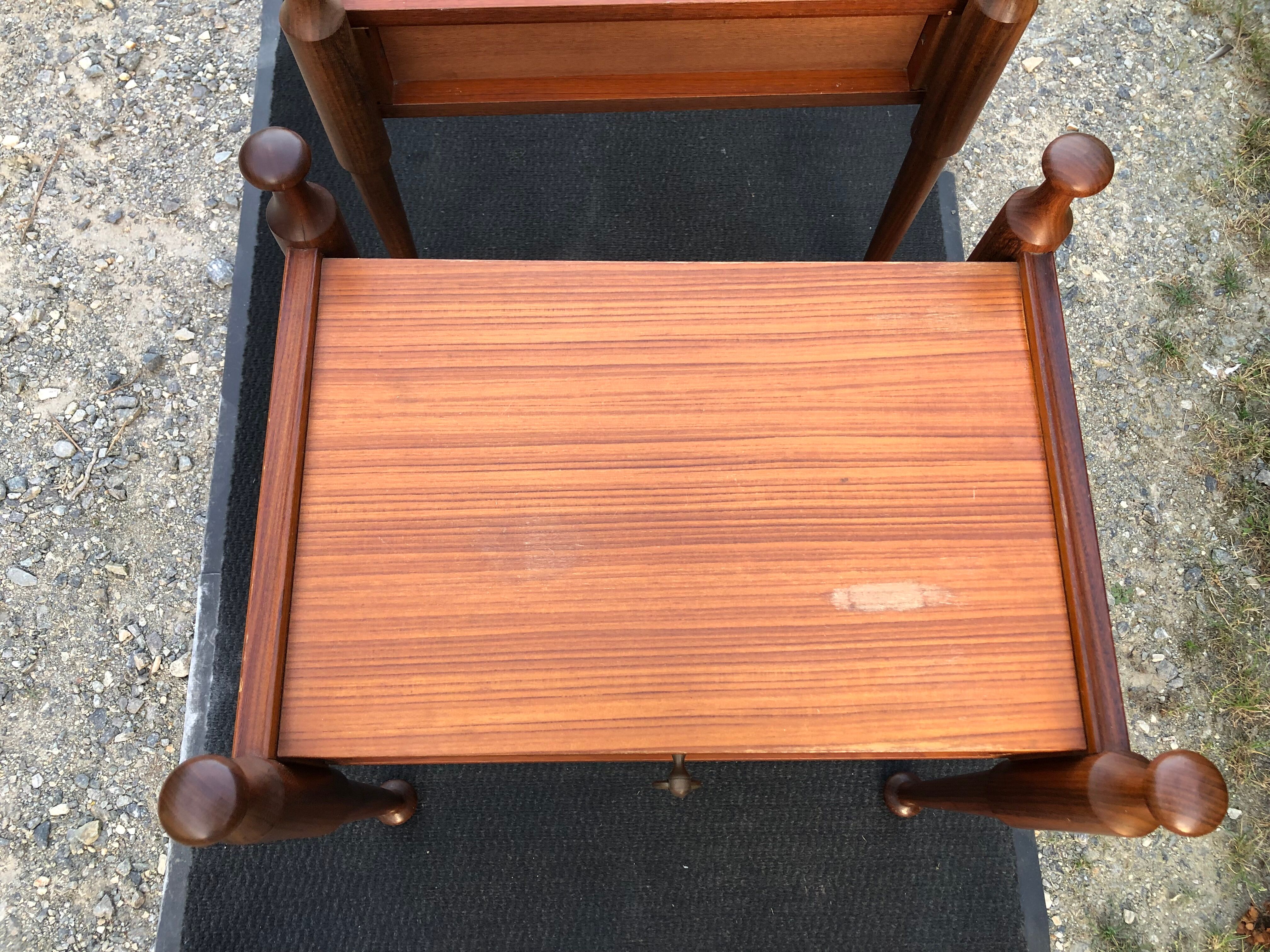 Duo of vintage Scandinavian teak bedside tables with 1 drawer.