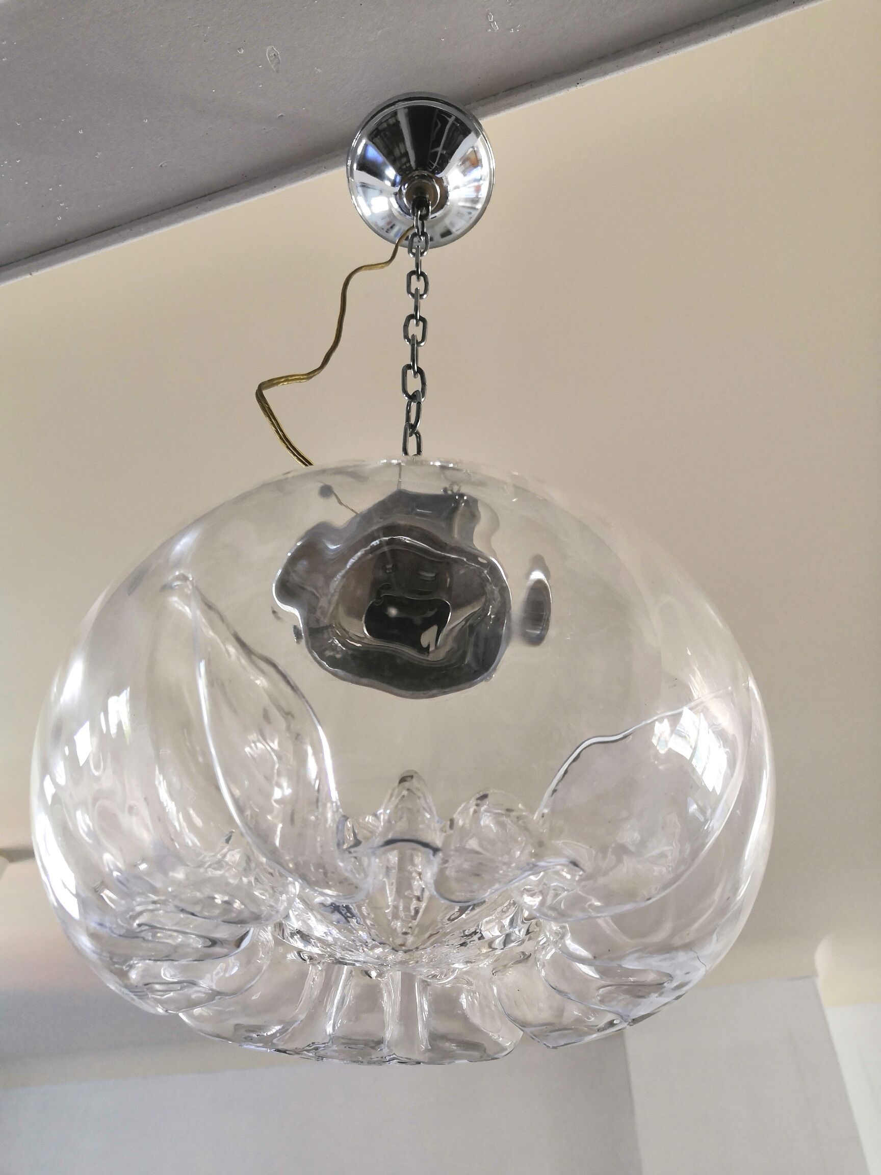 Suspension in pleated glass type Mazzega design 70s