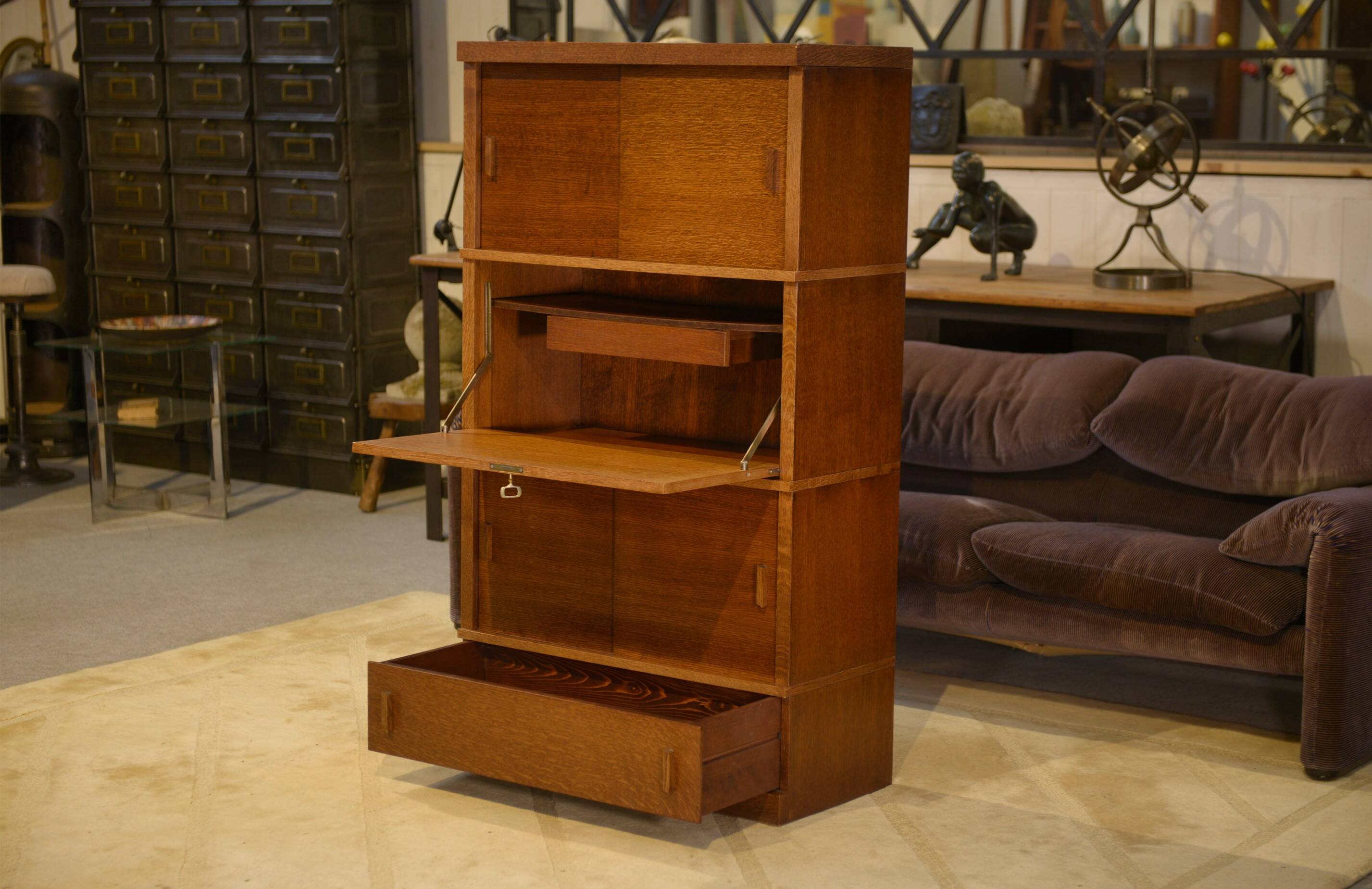 Armoire secrétaire en chêne 1980’s