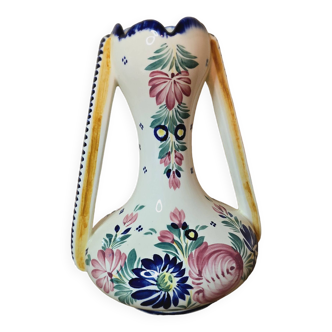 Ancien Grand Vase en faïence de HB Quimper, décor floral, Hauteur 26 cm