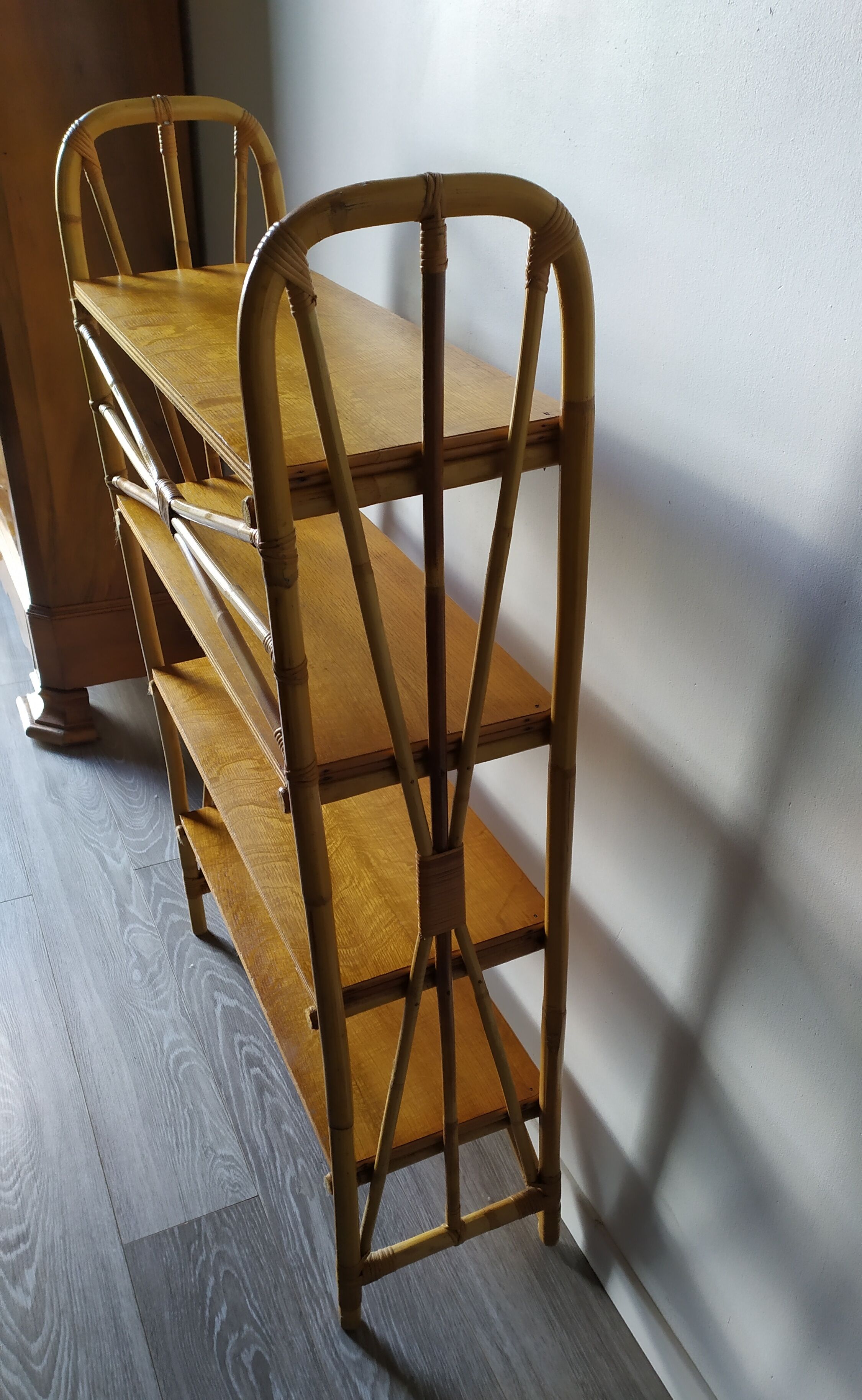 Rattan and wood shelf