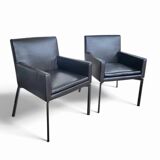 2 x Manet Minotti arm chairs 1990s / dark brown leather / chrome height 83