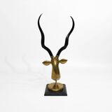 Brass Antelope Kudu Head Sculpture Marble 1970s