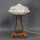Lampe de table en laiton, bois et verre, restaurée, années 1940