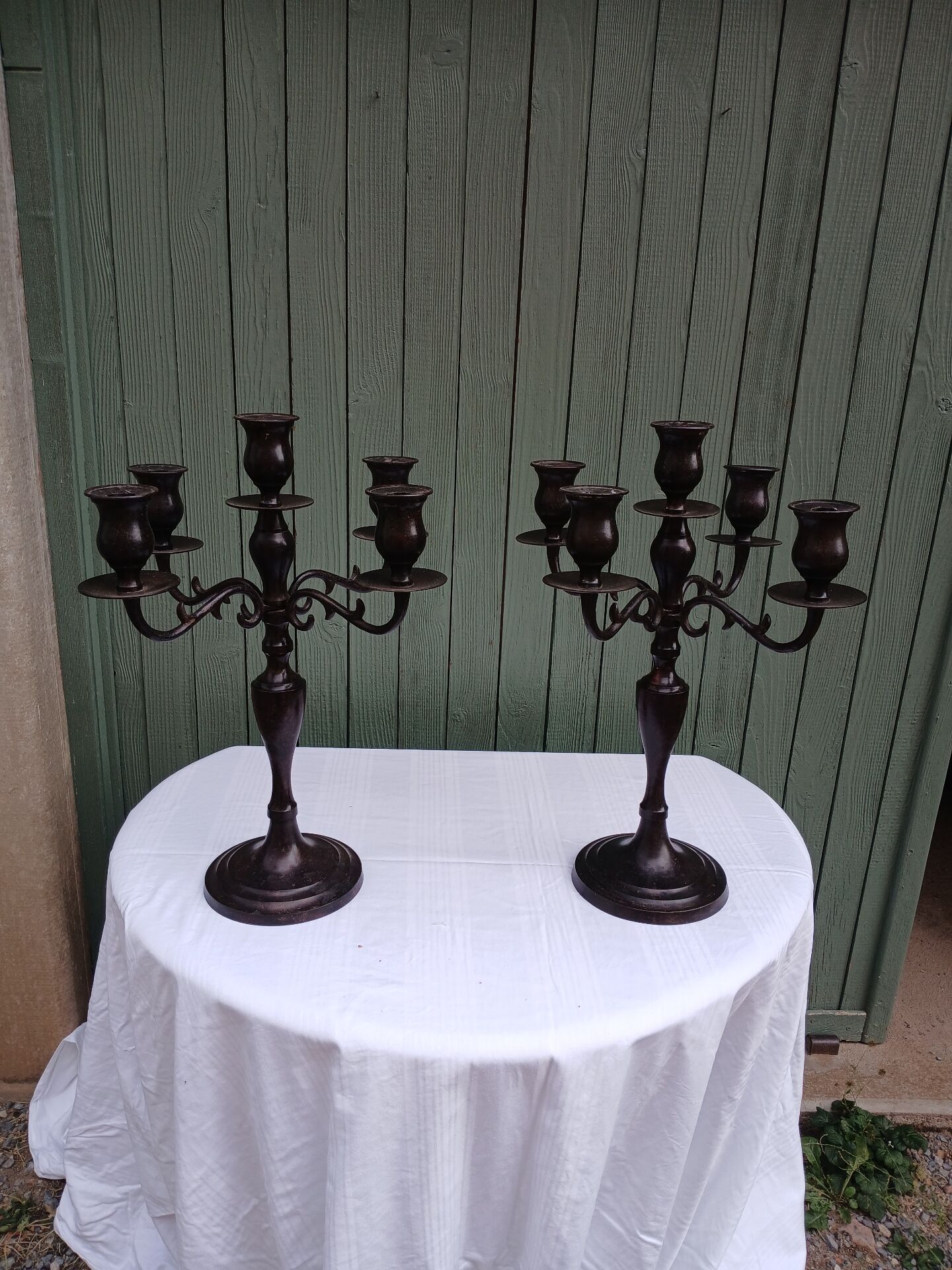 Pair of 5-light metal candlesticks