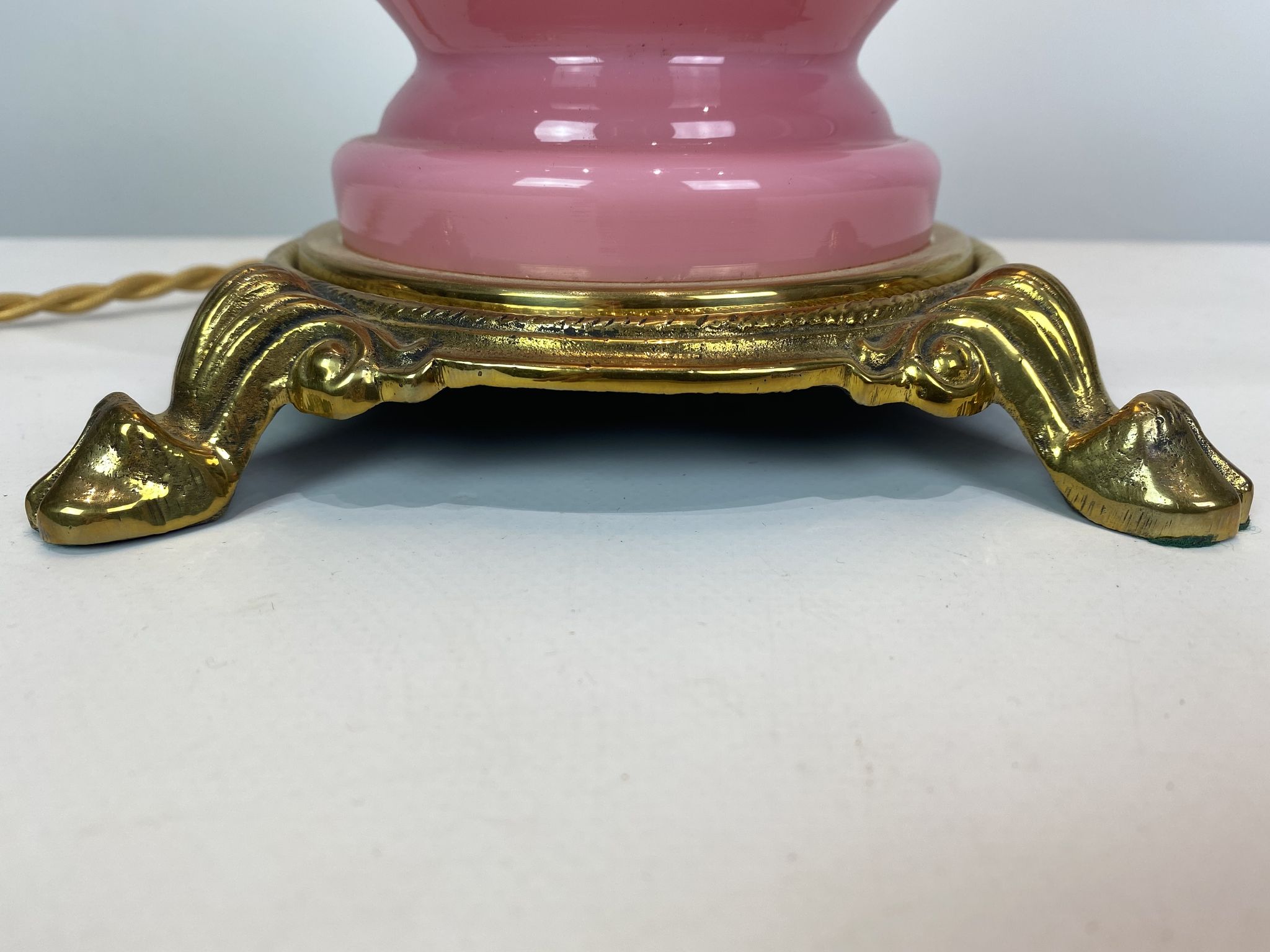 Table lamp with frame of pink opaline glass Funen's glassworks, 1930s