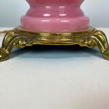 Table lamp with frame of pink opaline glass Funen's glassworks, 1930s
