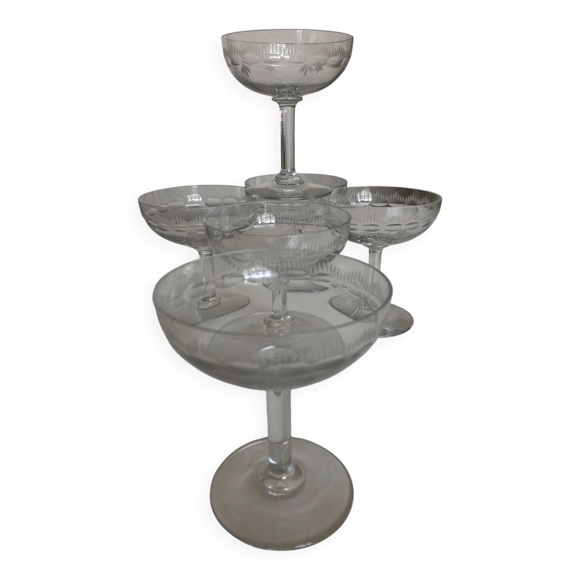 Set of 6 faceted cut crystal champagne glasses, Napoleon III style