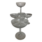 Set of 6 champagne glasses in Napoleon III faceted cut ringing crystal