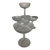 Set de 6 coupes à champagne en cristal sonnant taillé facettes Napoleon III