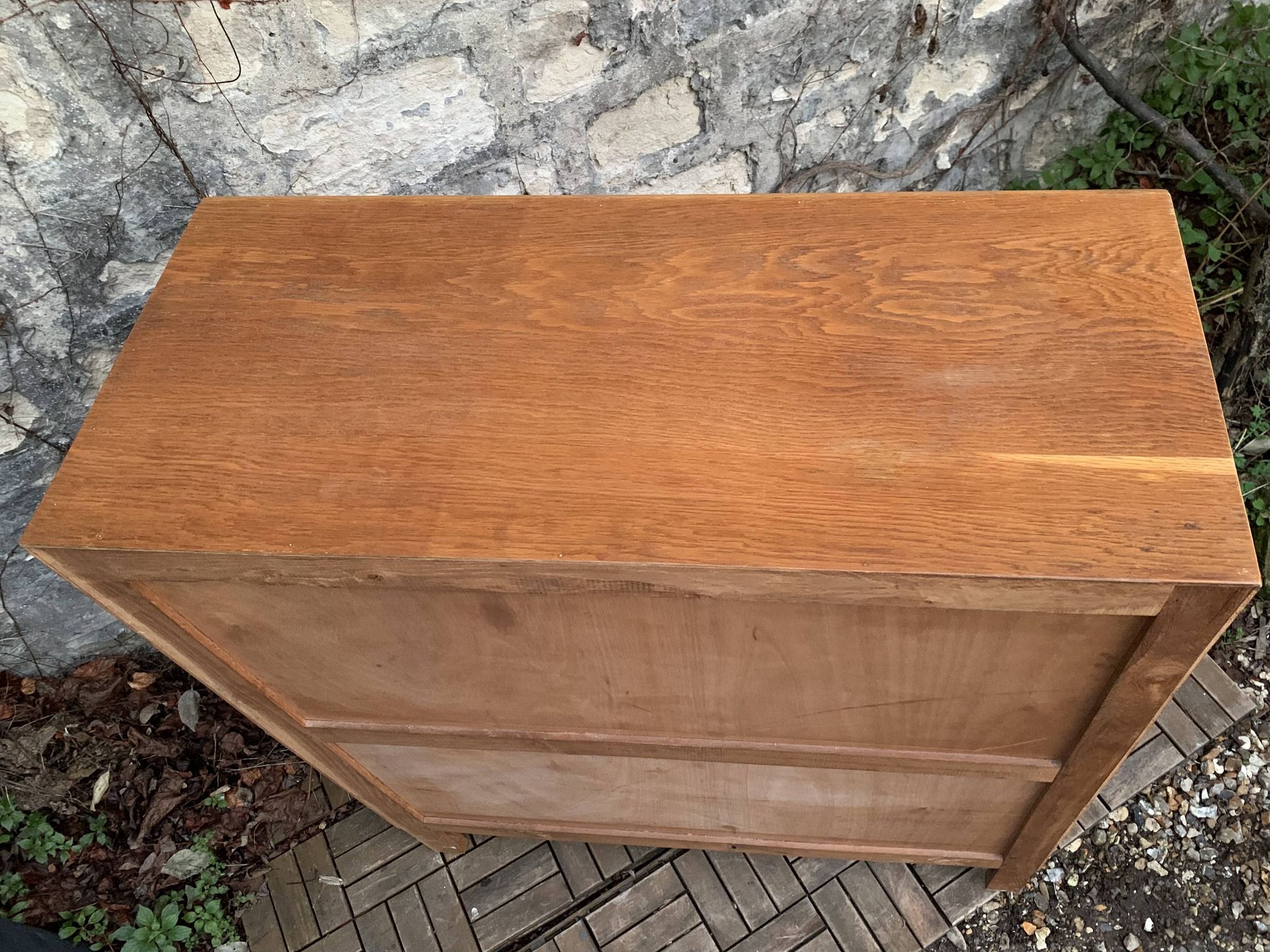 Vintage chest of drawers with compass feet, oak, original patina, 1950s