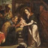 Tableau religieux Adoration des Mages du XVIIIe siècle