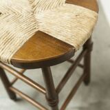 Brutalist stool in wood and straw, 1960s, 59cm