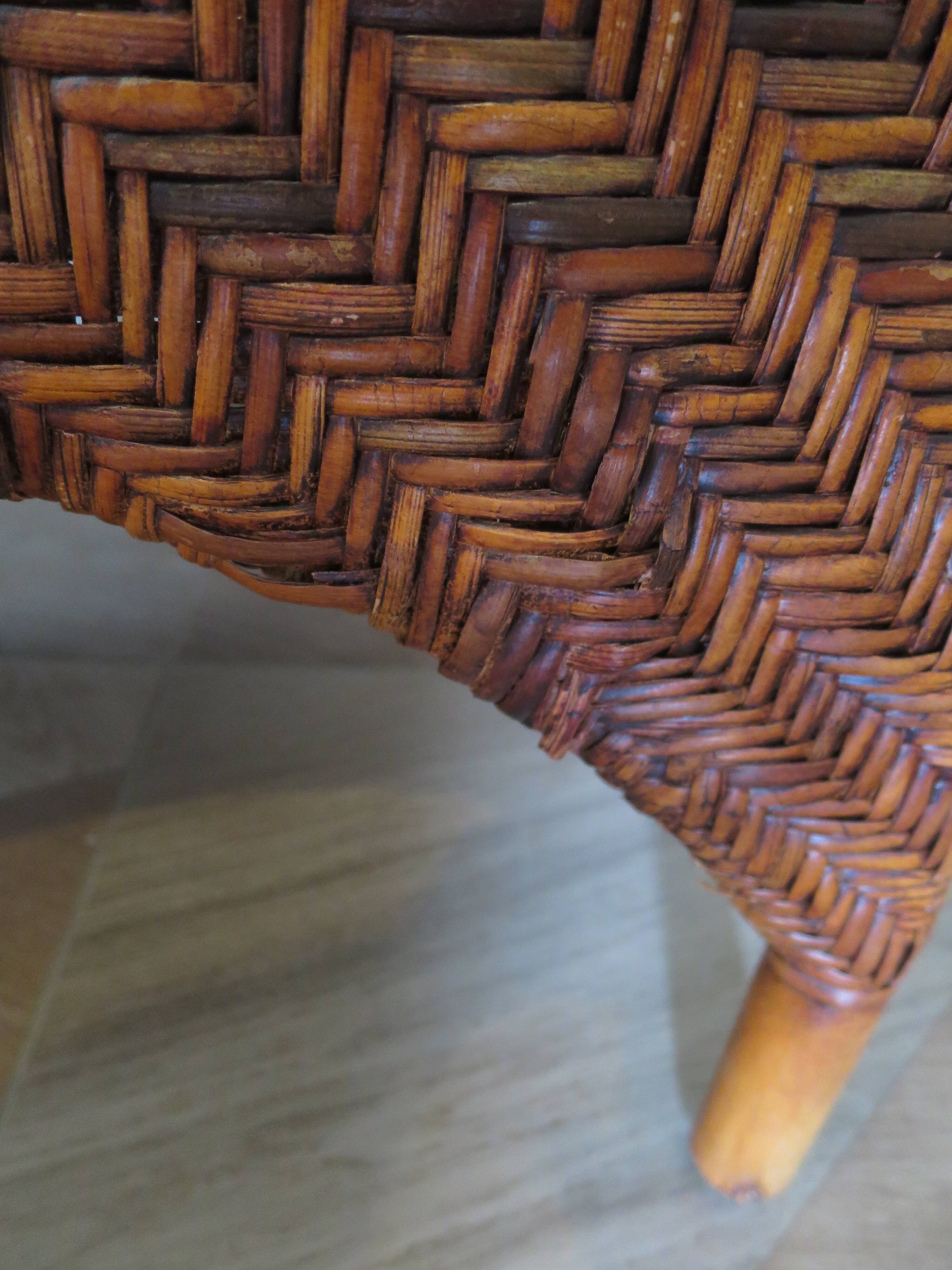 Two-seater banquette in woven rattan, wood and bamboo, 1980s.