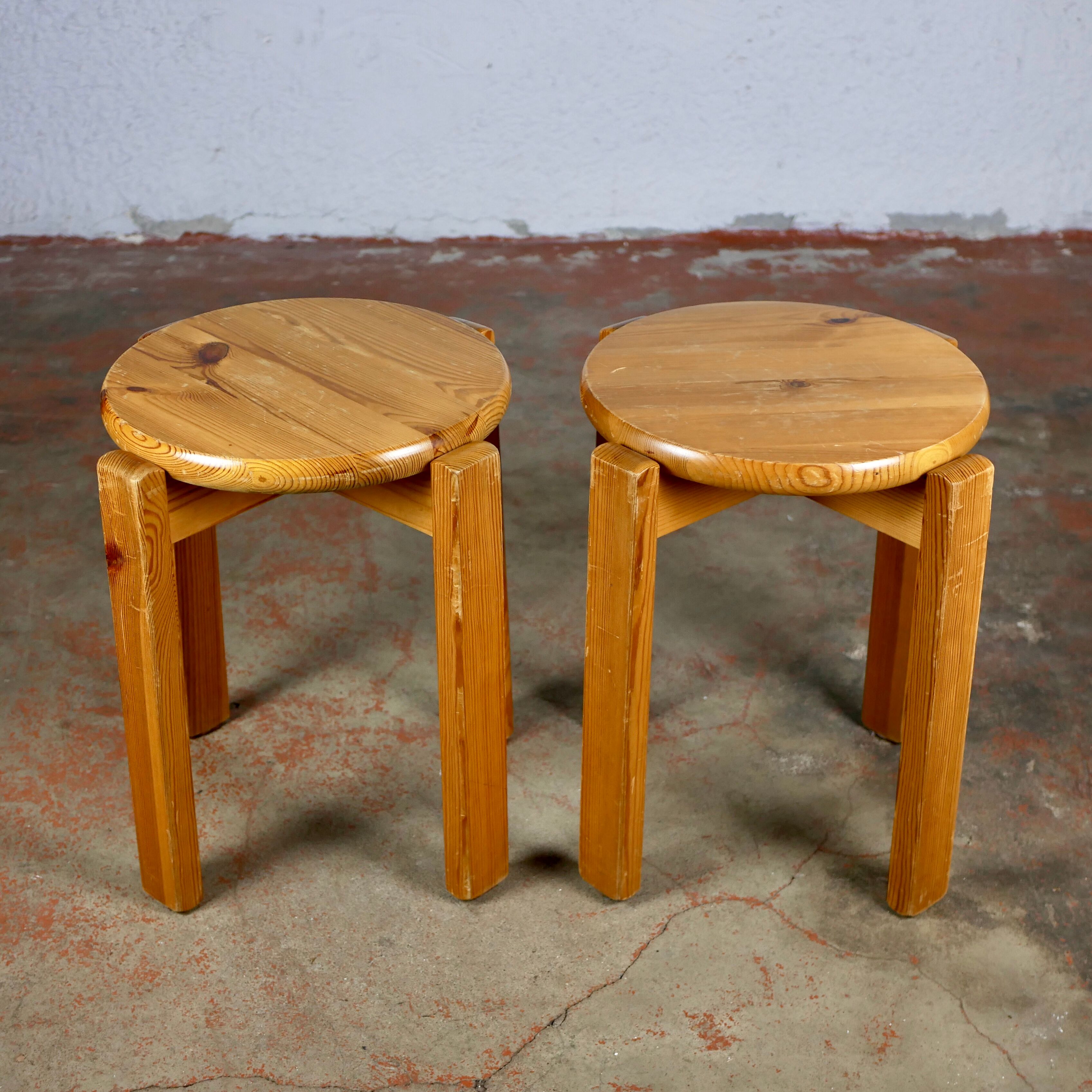 Pair of stackable pine stools