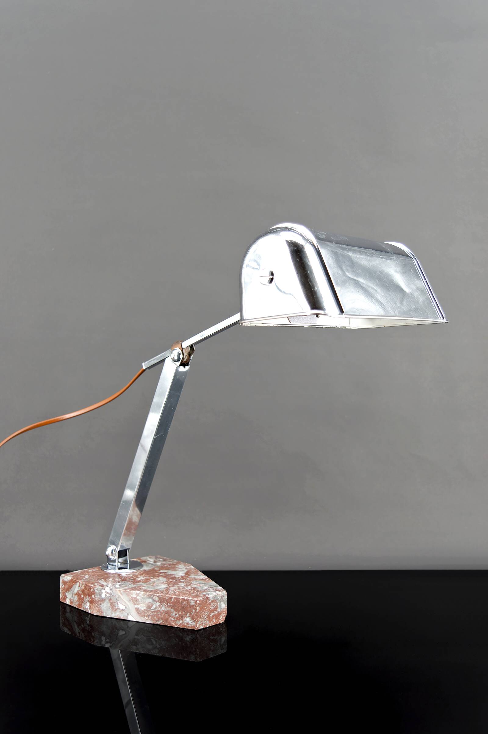 Large Desk Lamp, Chrome, Aluminum and Marble, Modernist Art Deco