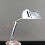 Large Desk Lamp, Chrome, Aluminum and Marble, Modernist Art Deco
