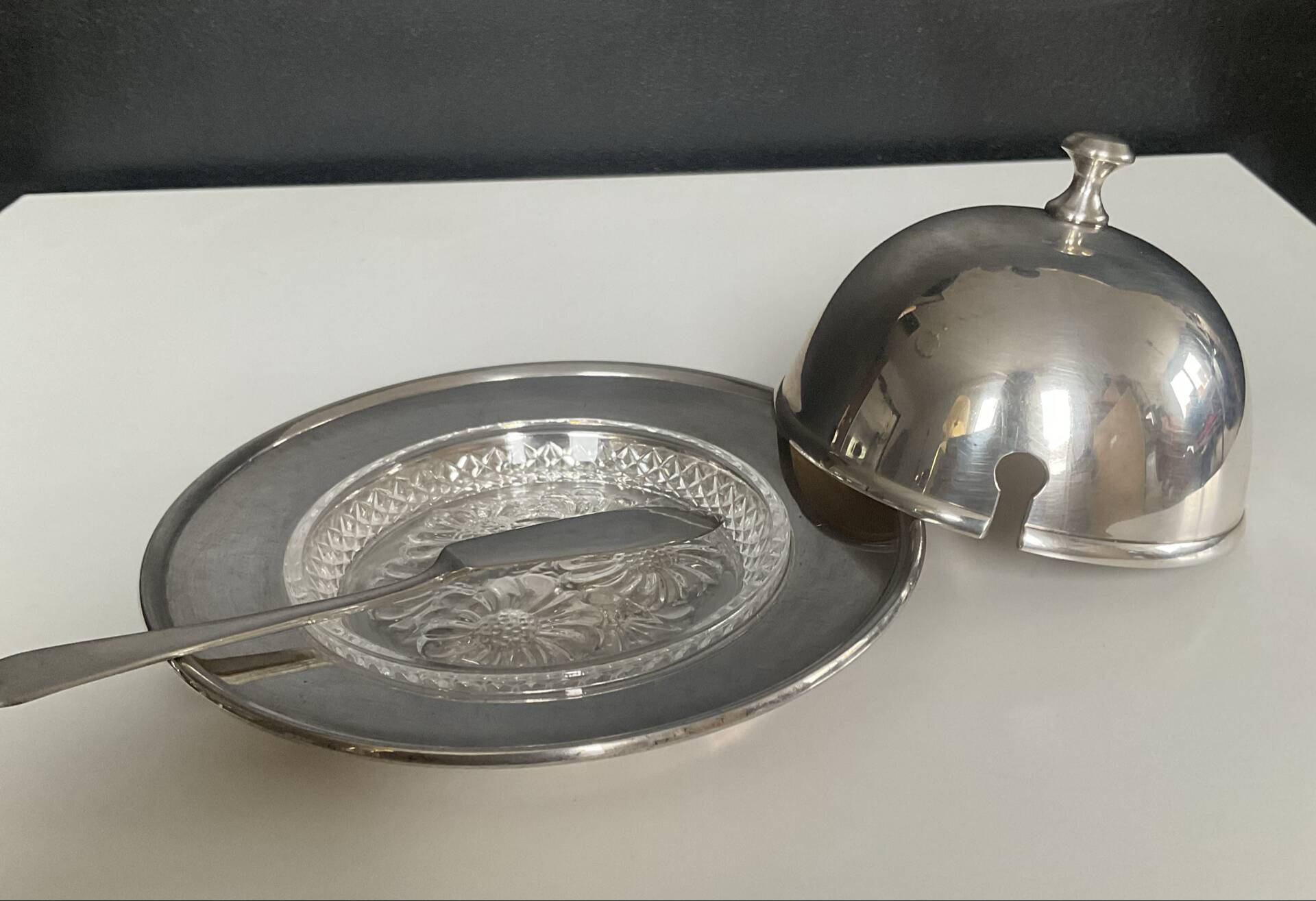 Vintage silver-plated bell-shaped butter dish