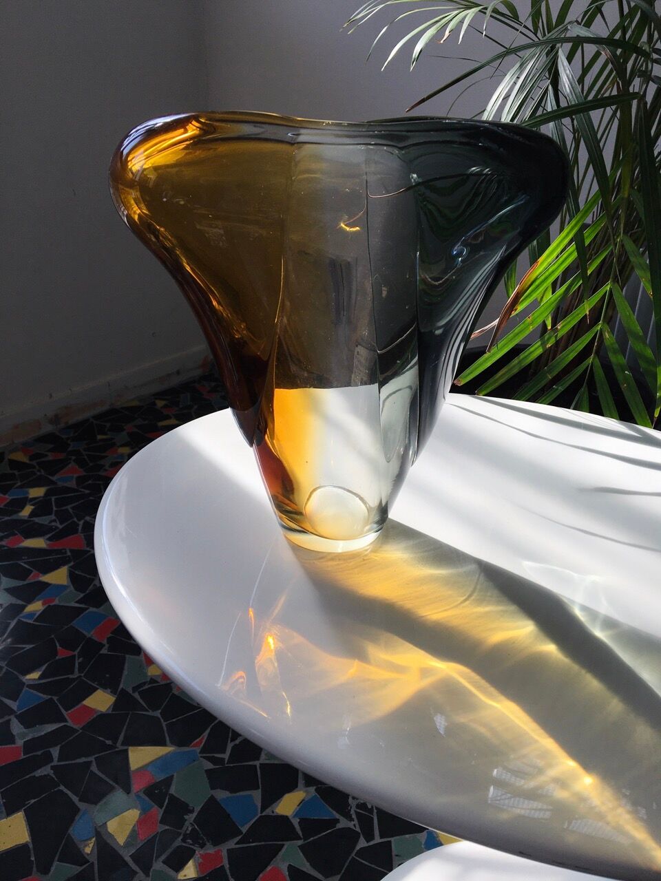 Mid-century blown crystal tricolour vase by Per Lütken
