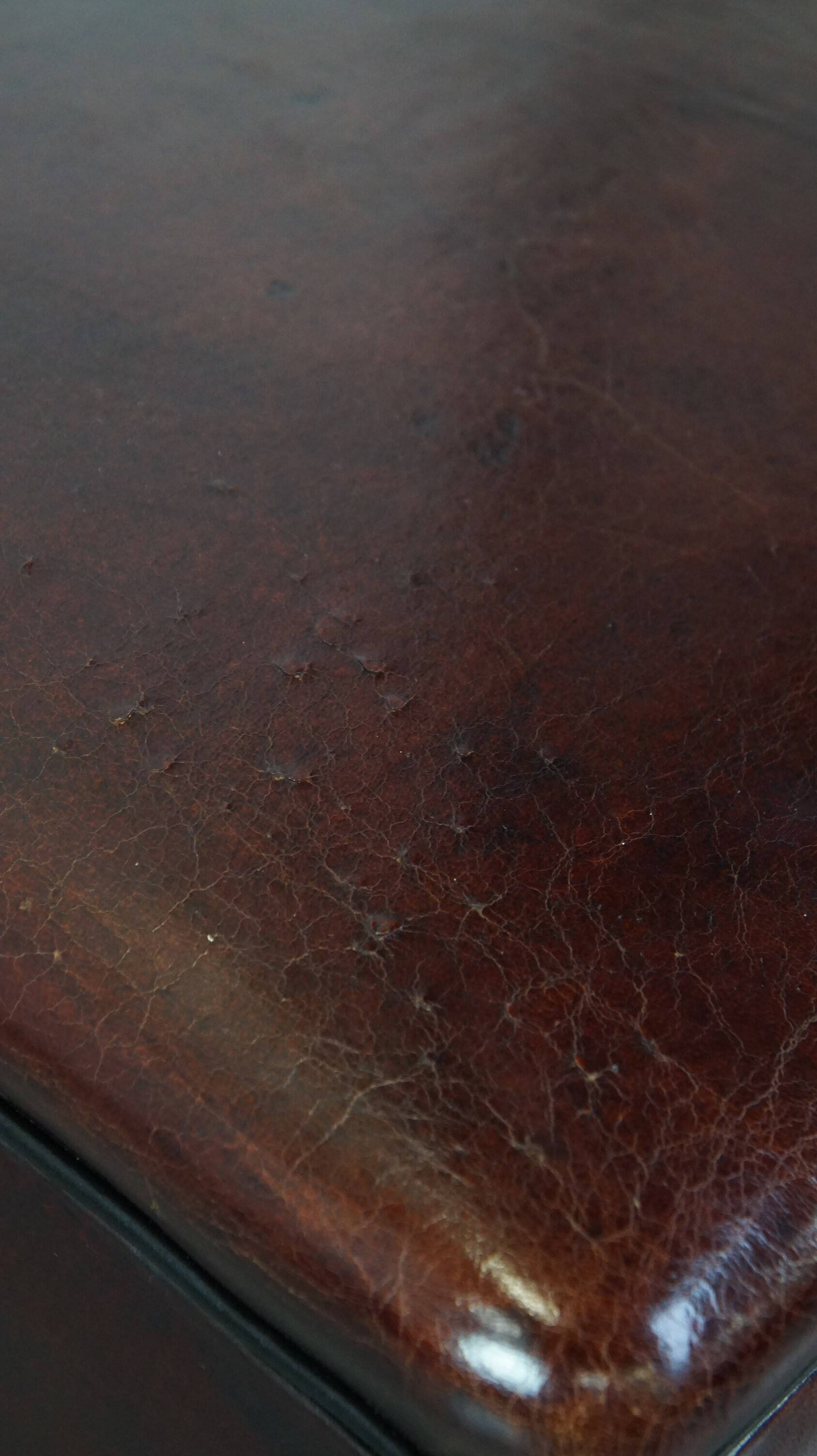 Large square sheepskin leather ottoman with a beautiful patina