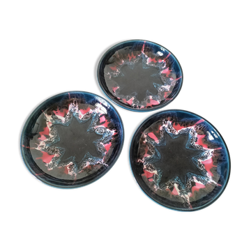 3 assiettes creuses en céramique émaillée – années 60-70