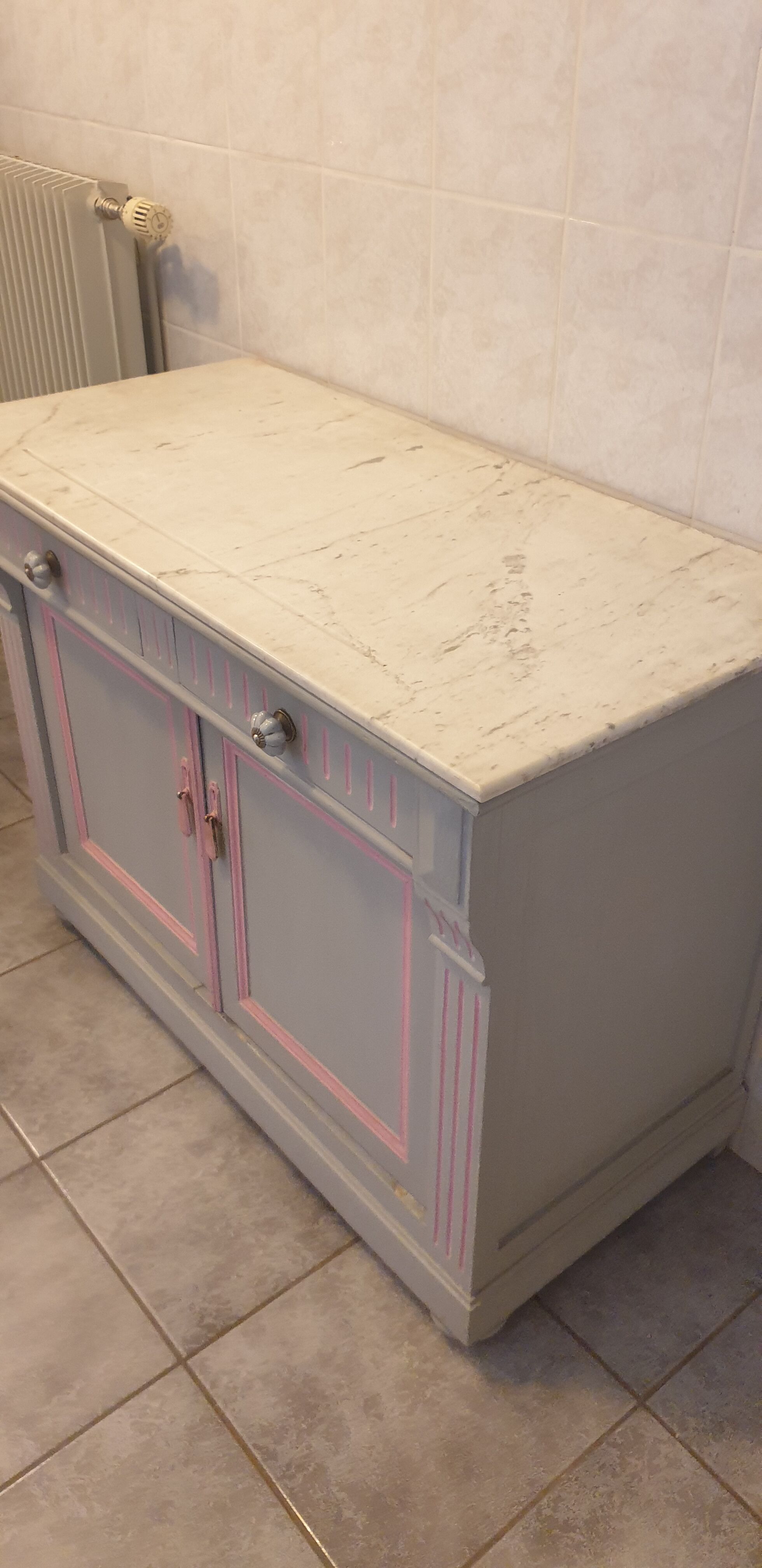 Low sideboard 2 doors repainted country style decoration
