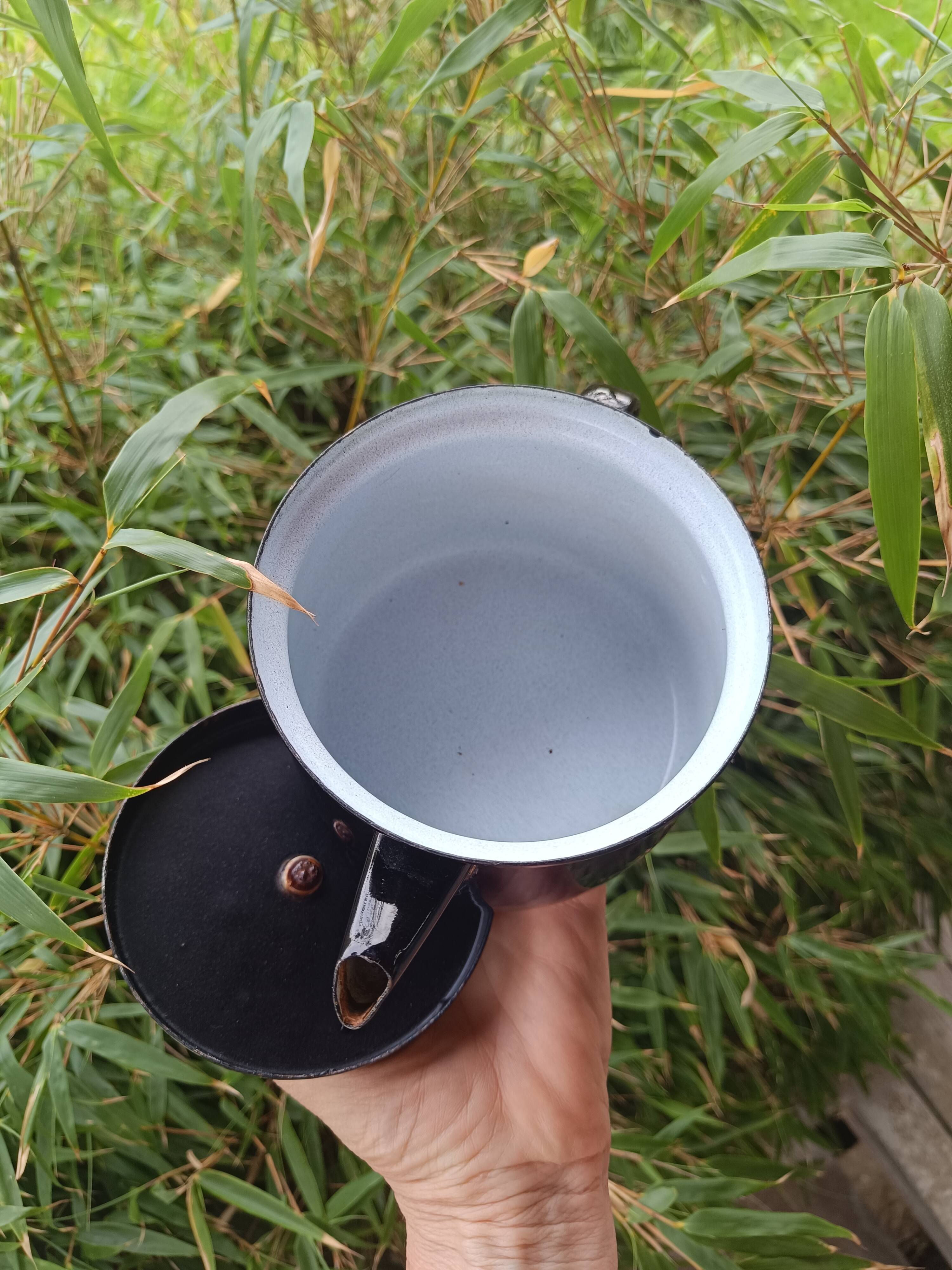 Enamelled tin teapot