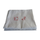 Set of 2 old embroidered towels, red monogram