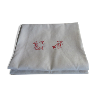 Set of 2 old embroidered towels, red monogram