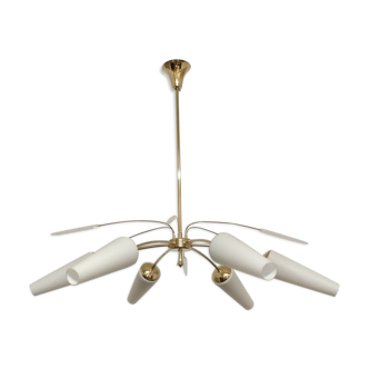 Chandelier of the 50s in brass and opalines