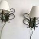 Pair of wall lights in patinated green painted iron, 1950s