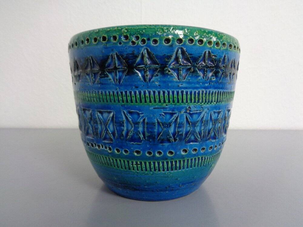 Italian Rimini Blue Ceramic Cachepot by Aldo Londi for Bitossi, 1960s