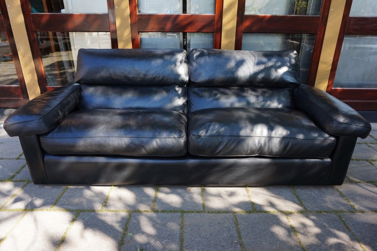 Black Leather Sofa by Tito Agnoli for Poltrona Frau, Italy, 1980s