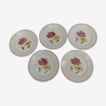 Set of 4 vintage plates in earthenware cream flowers 1950 1960