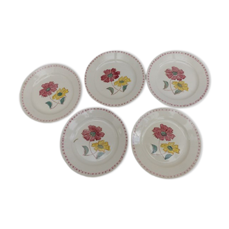 Set of 4 vintage plates in earthenware cream flowers 1950 1960