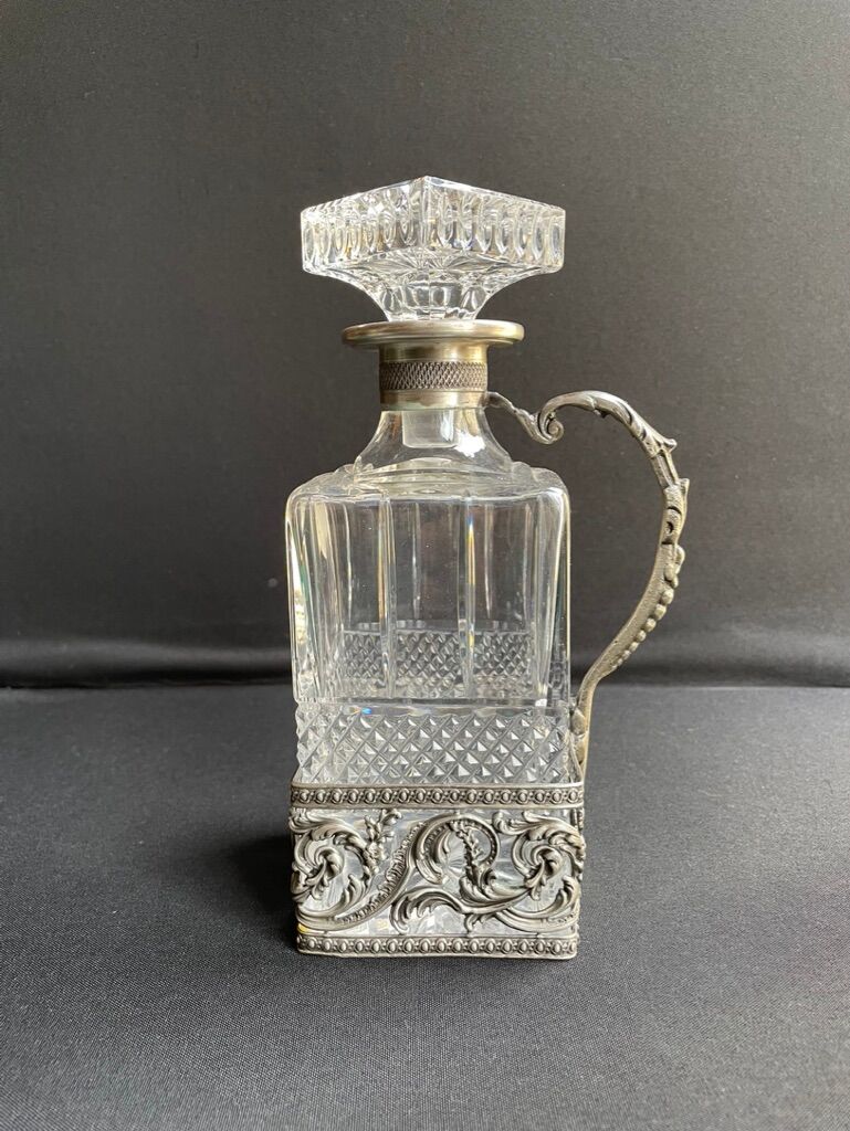 Decanter with handle frame Crystal factory A H (Western Germany)