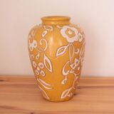 Yellow enamel vase with white flower decoration