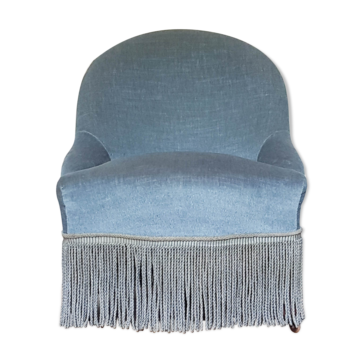 Fauteuil crapaud vintage velours bleu années 70